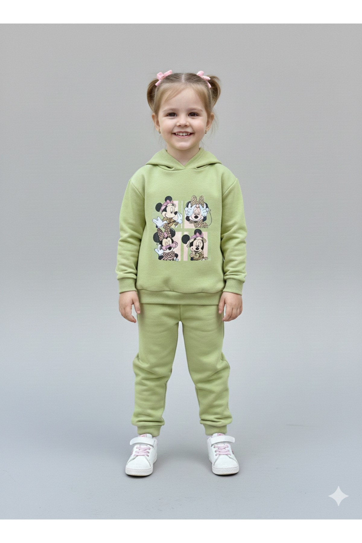 Kız Çocuk Karakterli Baskılı Yeşil Kapüşonlu Alt Üst Takım