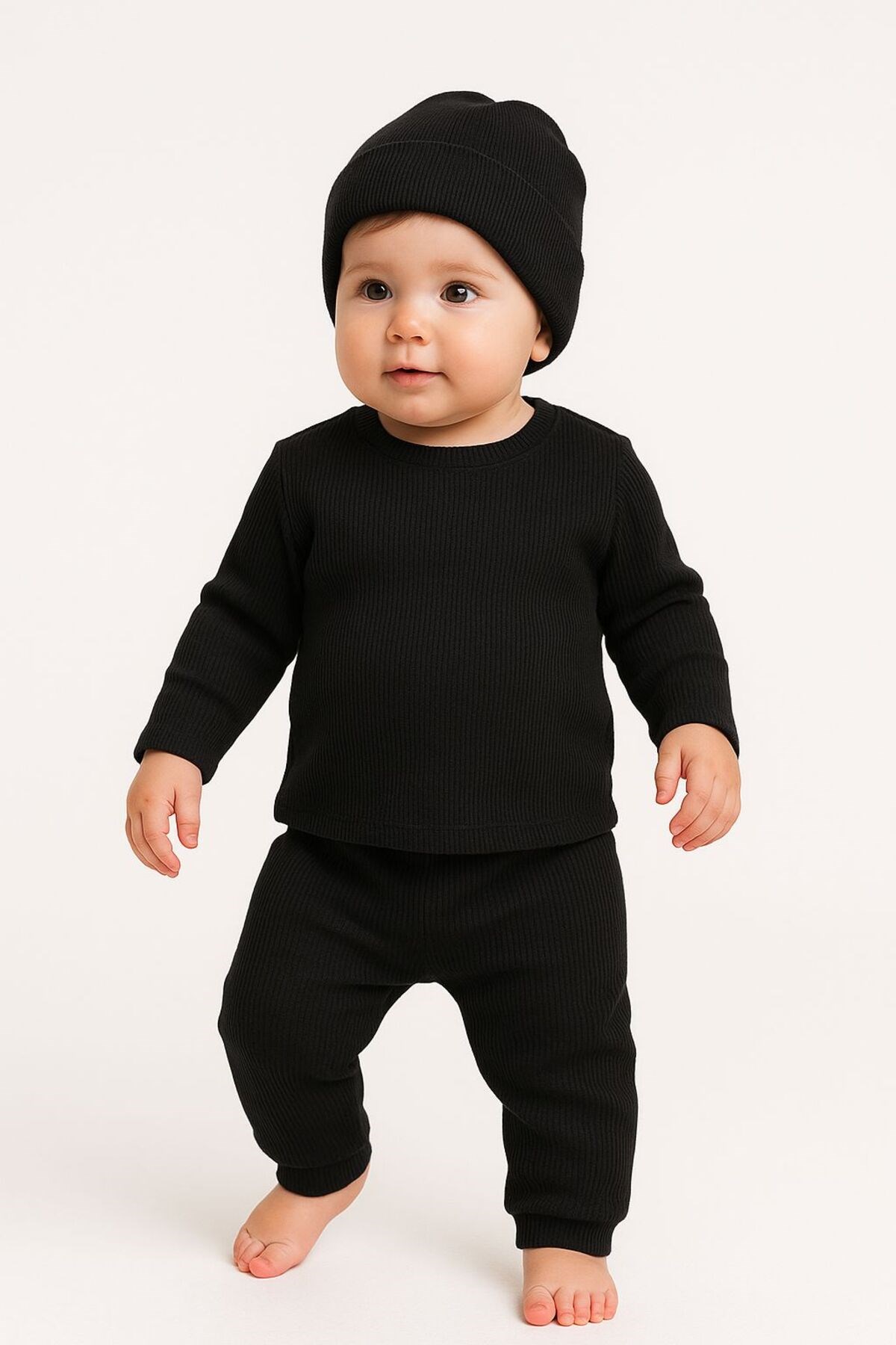 BASİC SİYAH RİBANA ŞAPKALI EŞOFMAN SET - Görsel 5