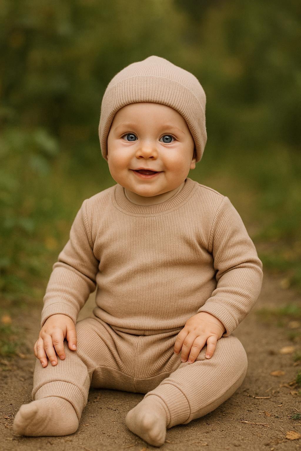 BASİC BEJ ŞAPKALI RİBANA EŞOFMAN SET - Görsel 3