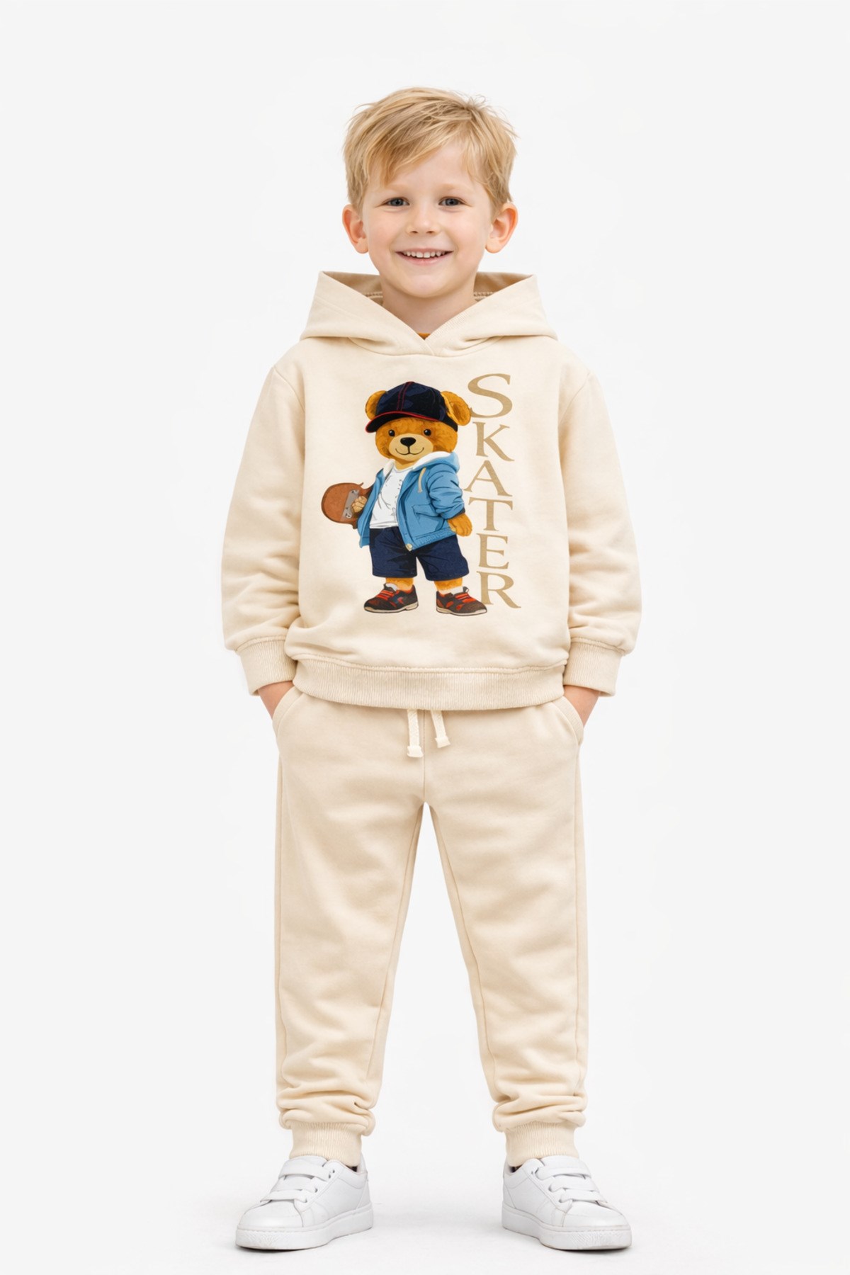 Skater Ayıcık Baskılı Erkek Çocuk Eşofman Takımı