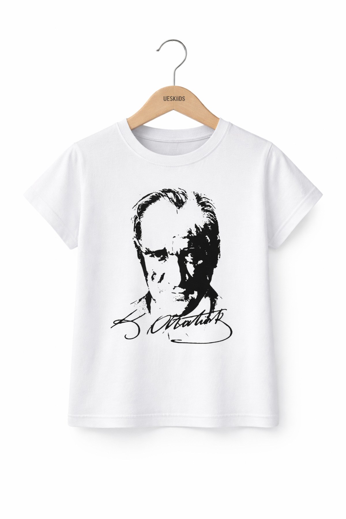 Atatürk Portre Baskılı Kısa Kollu Kırmızı Unisex Çocuk Tişört - Görsel 2