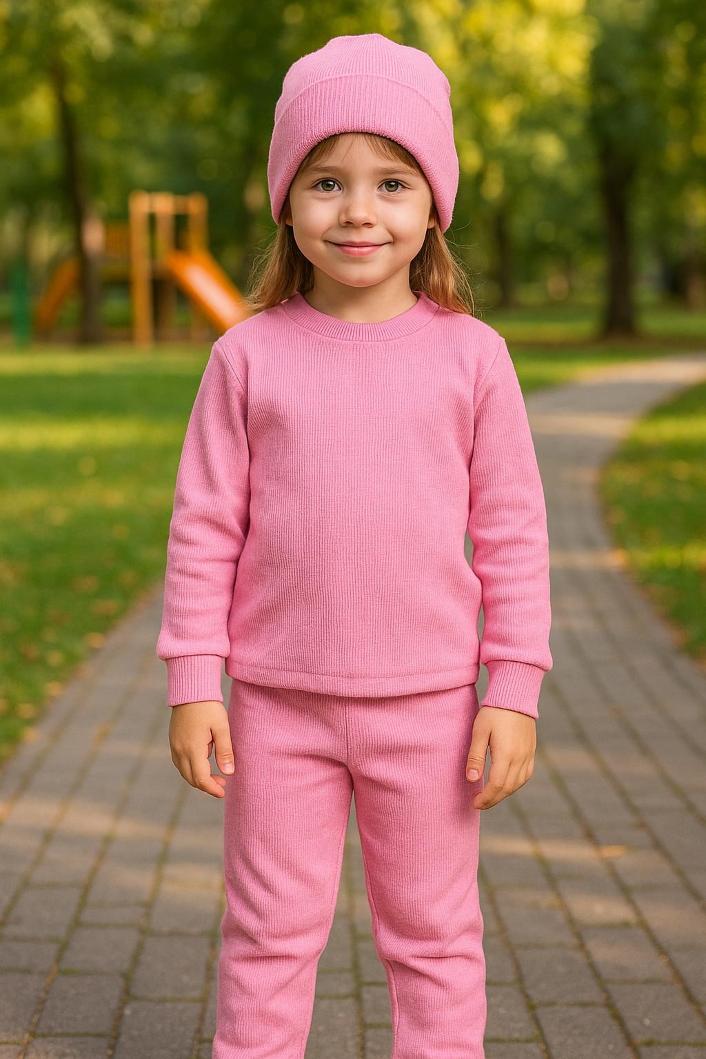 BASİC PEMBE ŞAPKALI RİBANA EŞOFMAN SET - Görsel 4