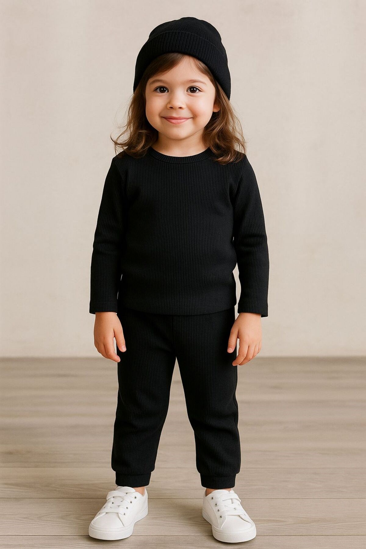 BASİC SİYAH RİBANA ŞAPKALI EŞOFMAN SET - Görsel 3