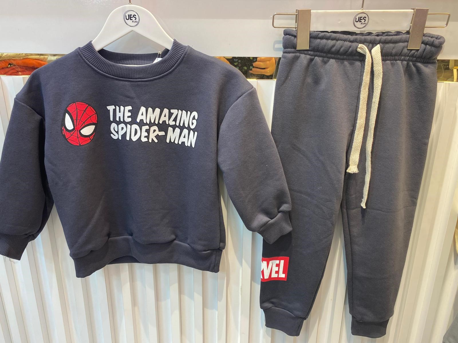 GRİ ÖRÜMCEK ADAM DESENLİ ESOFMAN TAKIM - Görsel 2