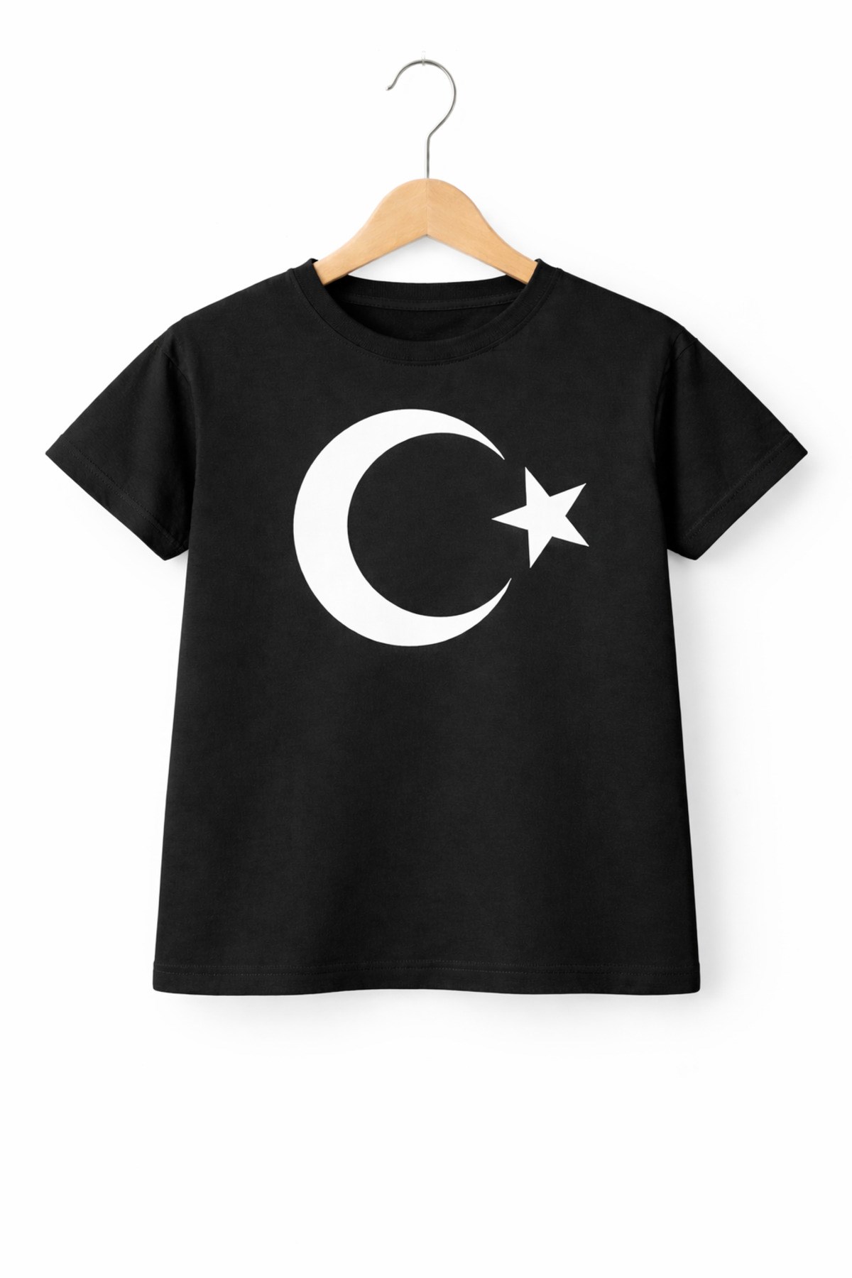 Ay Yıldız Baskılı Siyah Kısa Kollu Çocuk Tişört