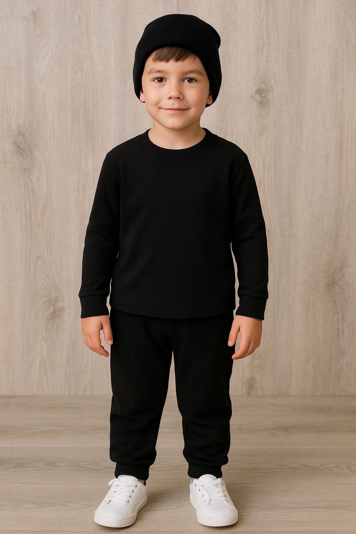 BASİC SİYAH RİBANA ŞAPKALI EŞOFMAN SET - Görsel 2