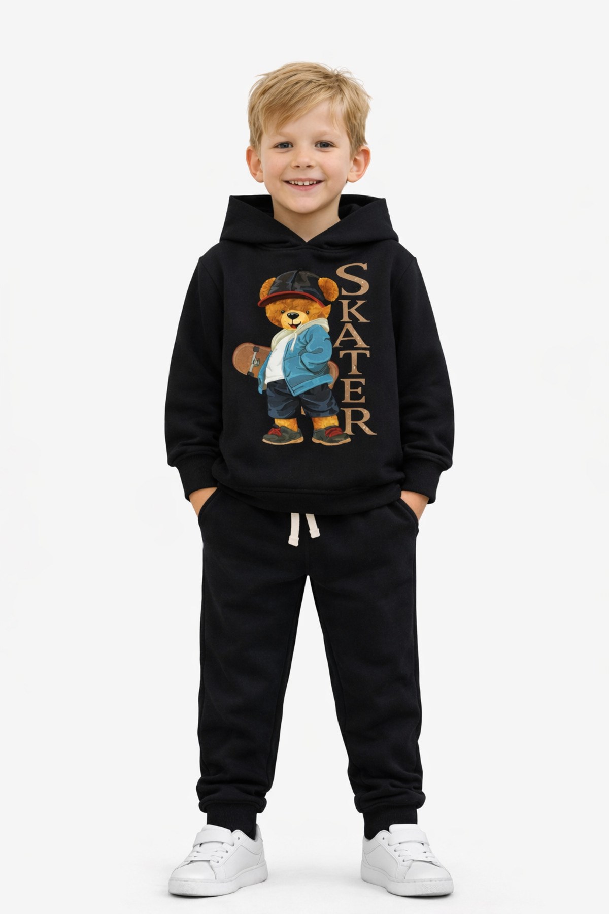 Skater Ayıcık Baskılı Erkek Çocuk Eşofman Takımı - Görsel 3