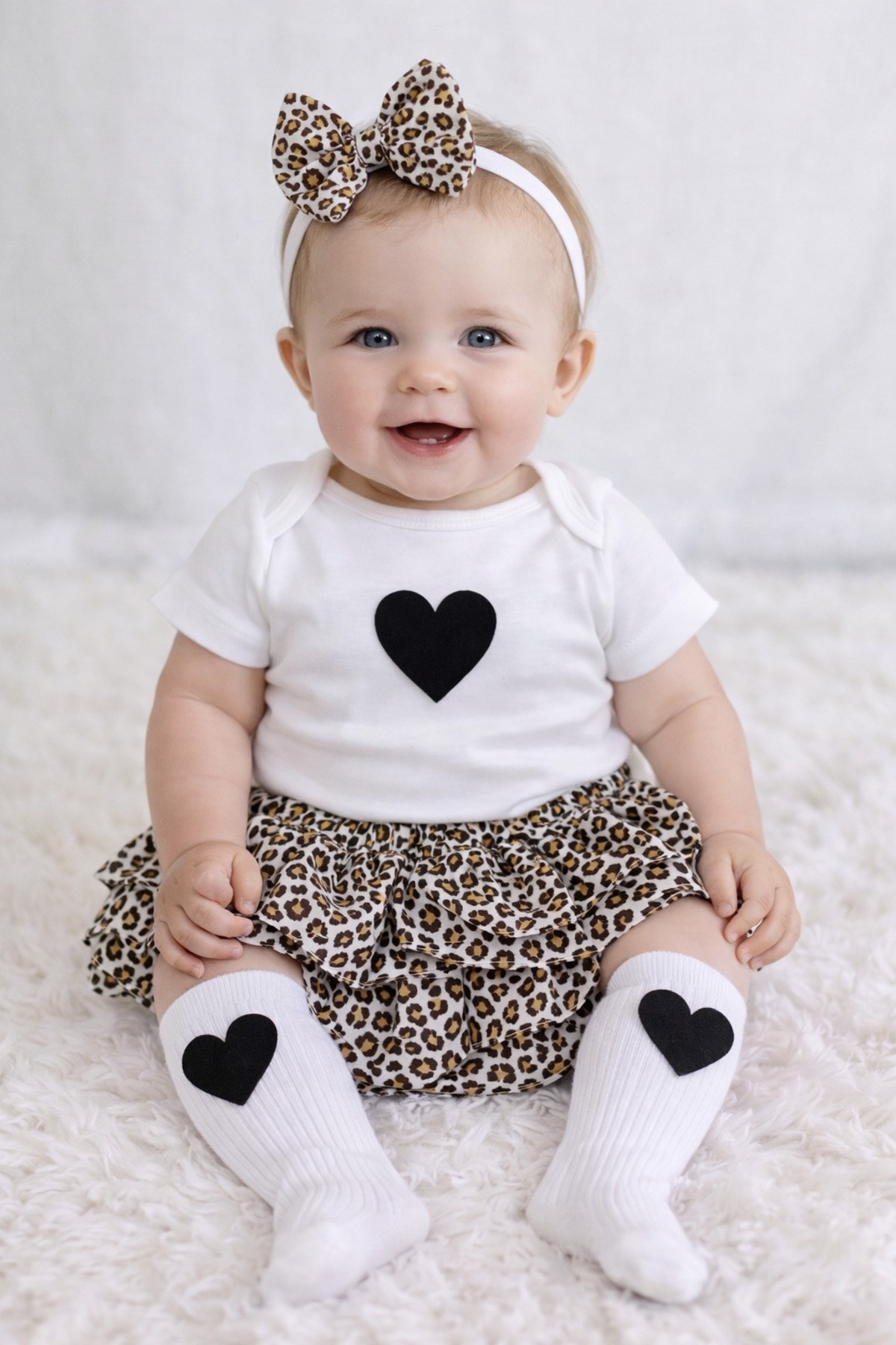 Kız Bebek Kalp Keçeli Body & Leopar Şort Etek Set - Görsel 2