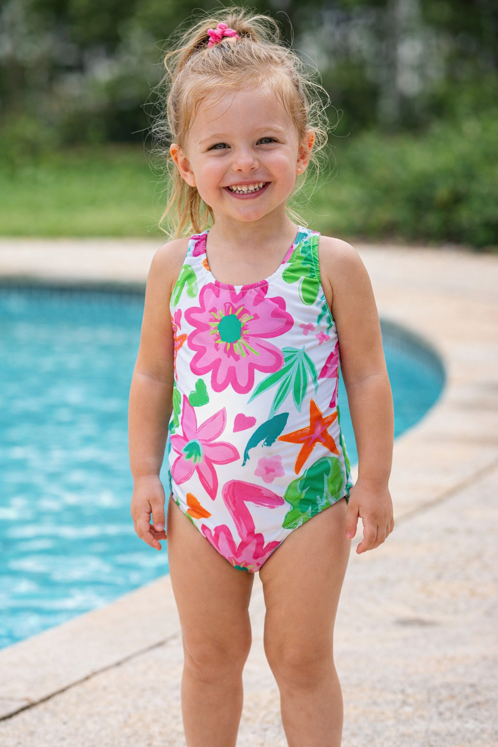 Kız Çocuk Renkli Çiçek Desenli Mayo